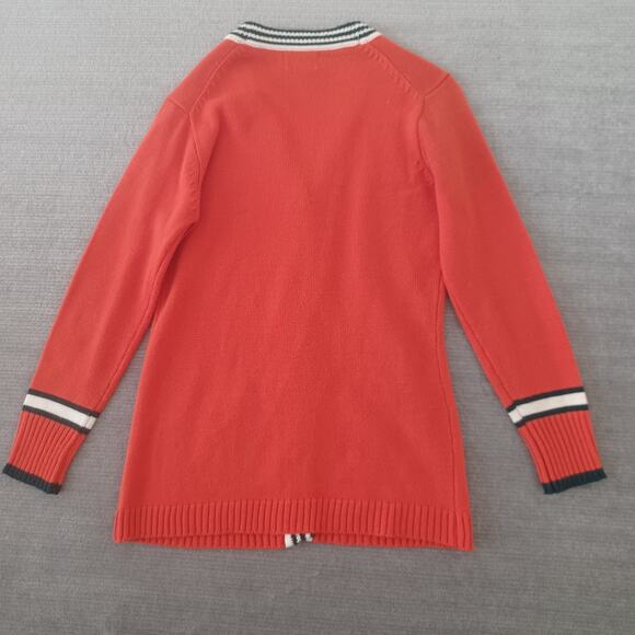 Vintage 60s 70s Cardigan Sweater Womens M Orange Varsity Thunderbird Grunge - Picture 2 of 7